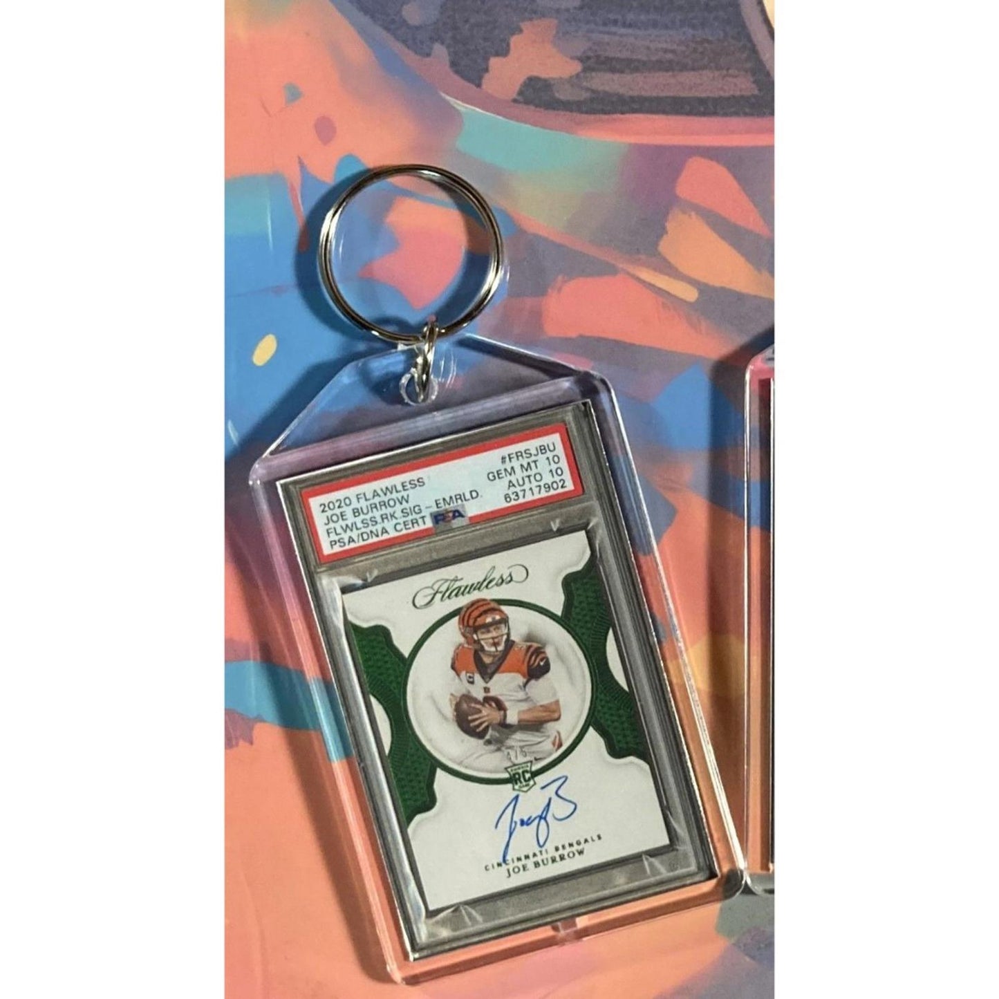 0127 Joe Burrow 2020 Panini Flawless Emerald Rookie Auto Custom Novelty Keychain
