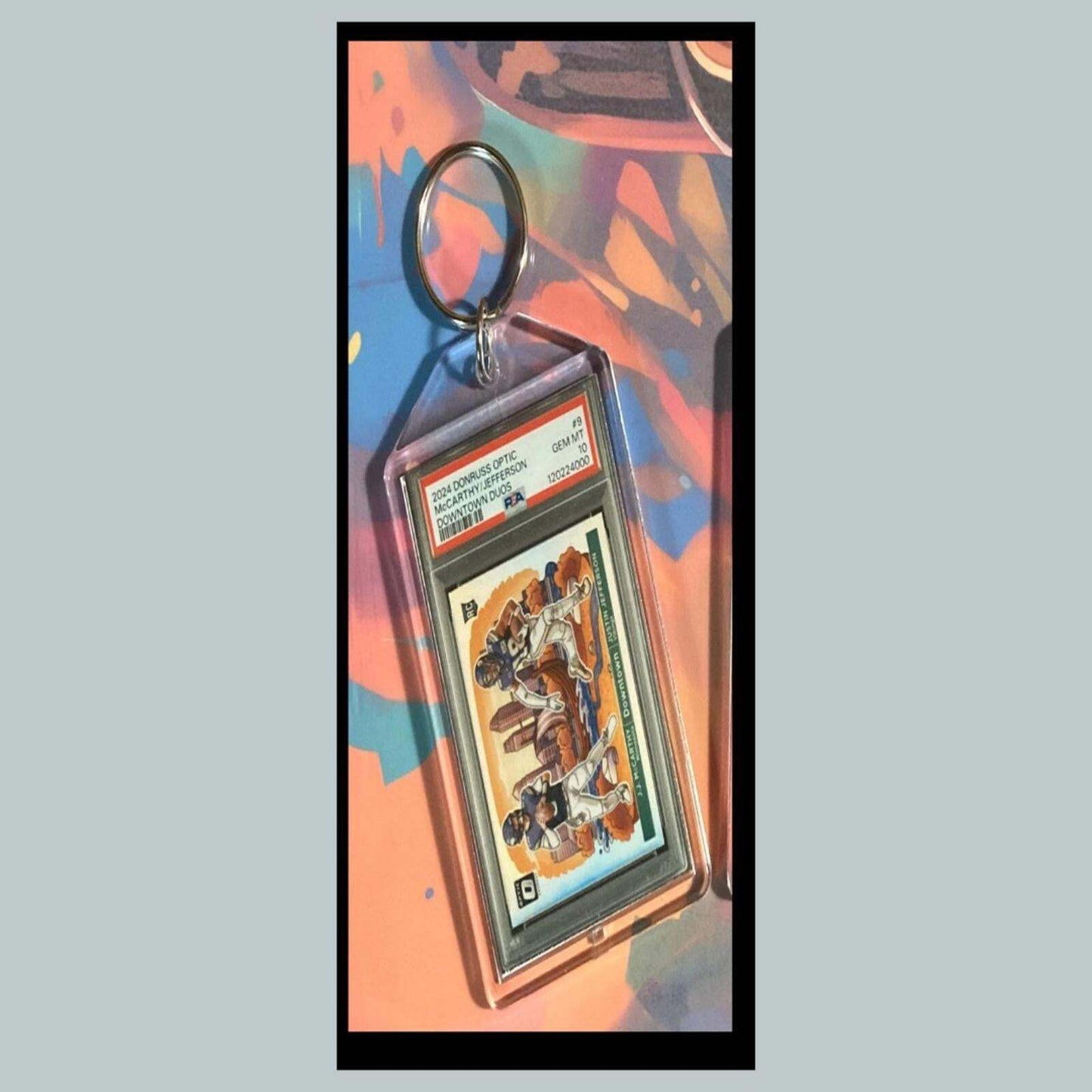 3410 Justin Jefferson/McCarthy 2024 Panini Donruss Downtown Duos Custom Keychain FBL