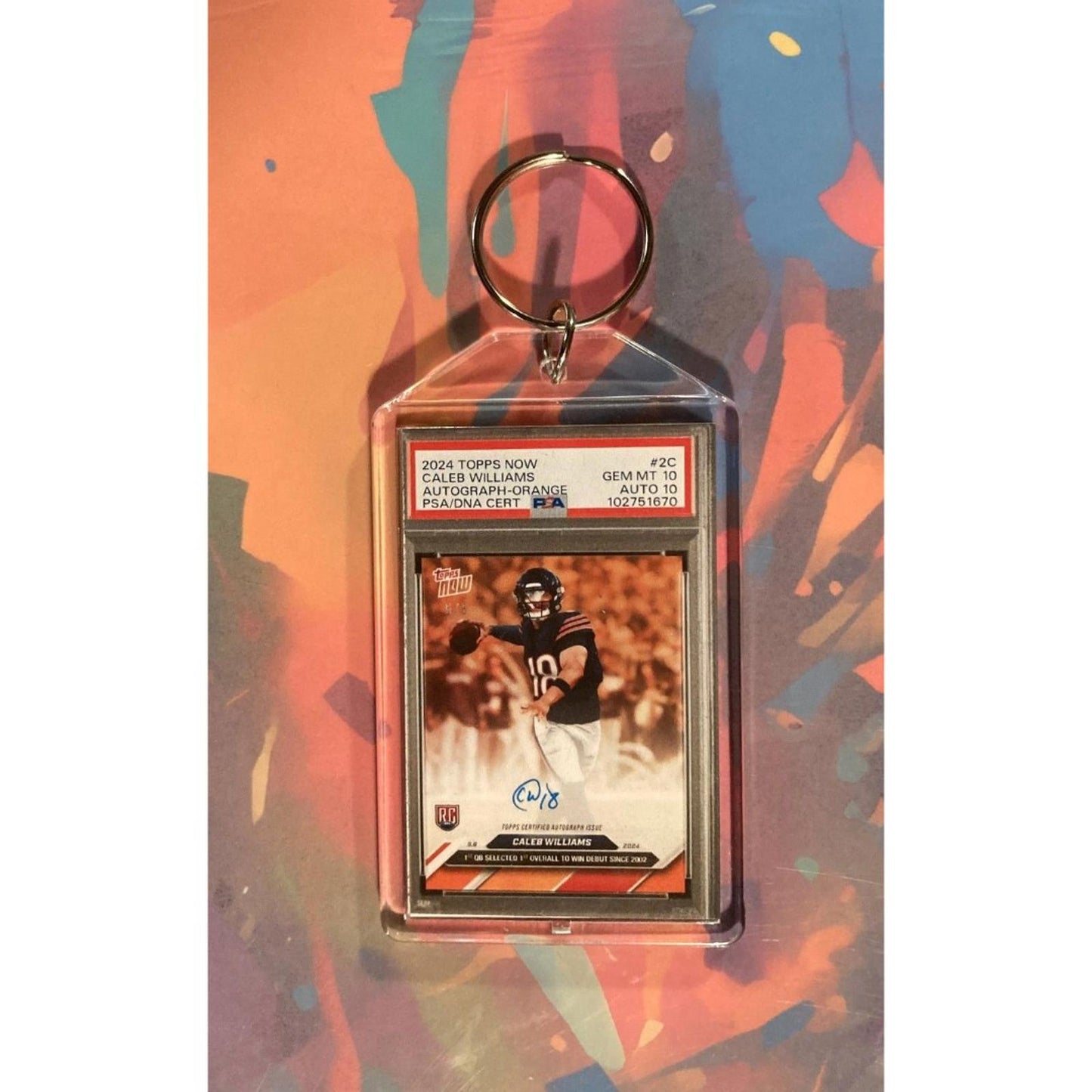 0099 Caleb Williams 2024 Topps Now Orange Auto Custom Made Novelty Keychain