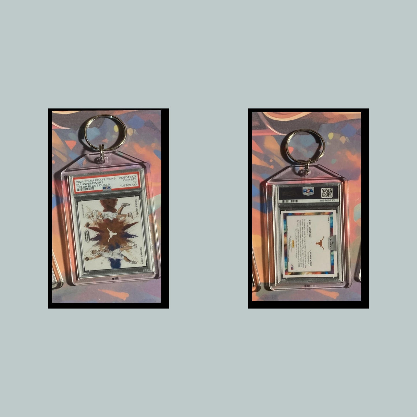 0517 Arch Manning/Ewers 2024 Panini Prizm Color Blast Duals Custom Made Keychain