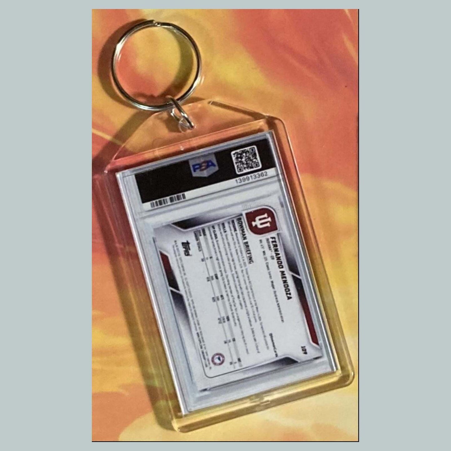 3730 Fernando Mendoza 2025 Bowman U Black & Gold Stealth Custom Made Keychain FBL