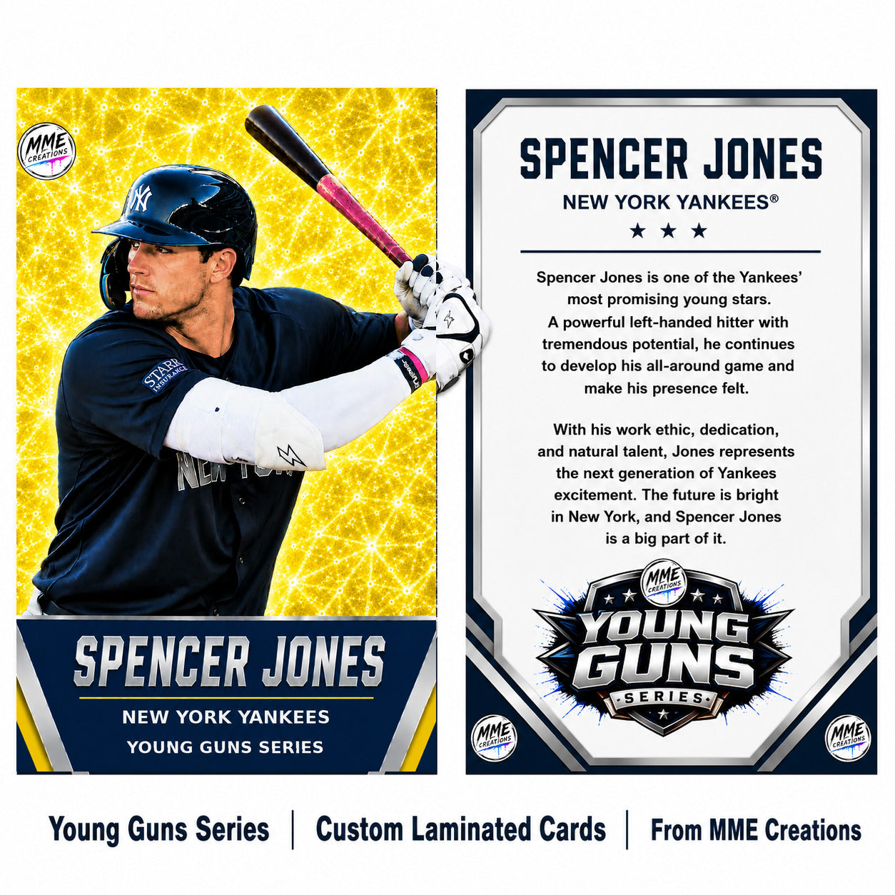 4237 Spencer Jones | Young Guns | Laminated Custom Baseball Card | Yellow Ice