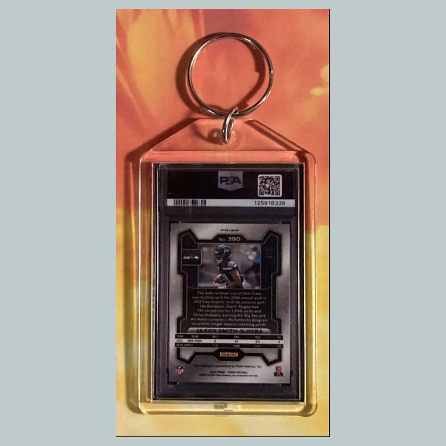 3773 Jaxon Smith-Njigba 2023 Panini Prizm Gold Vinyl Auto Custom Made Keychain FBL
