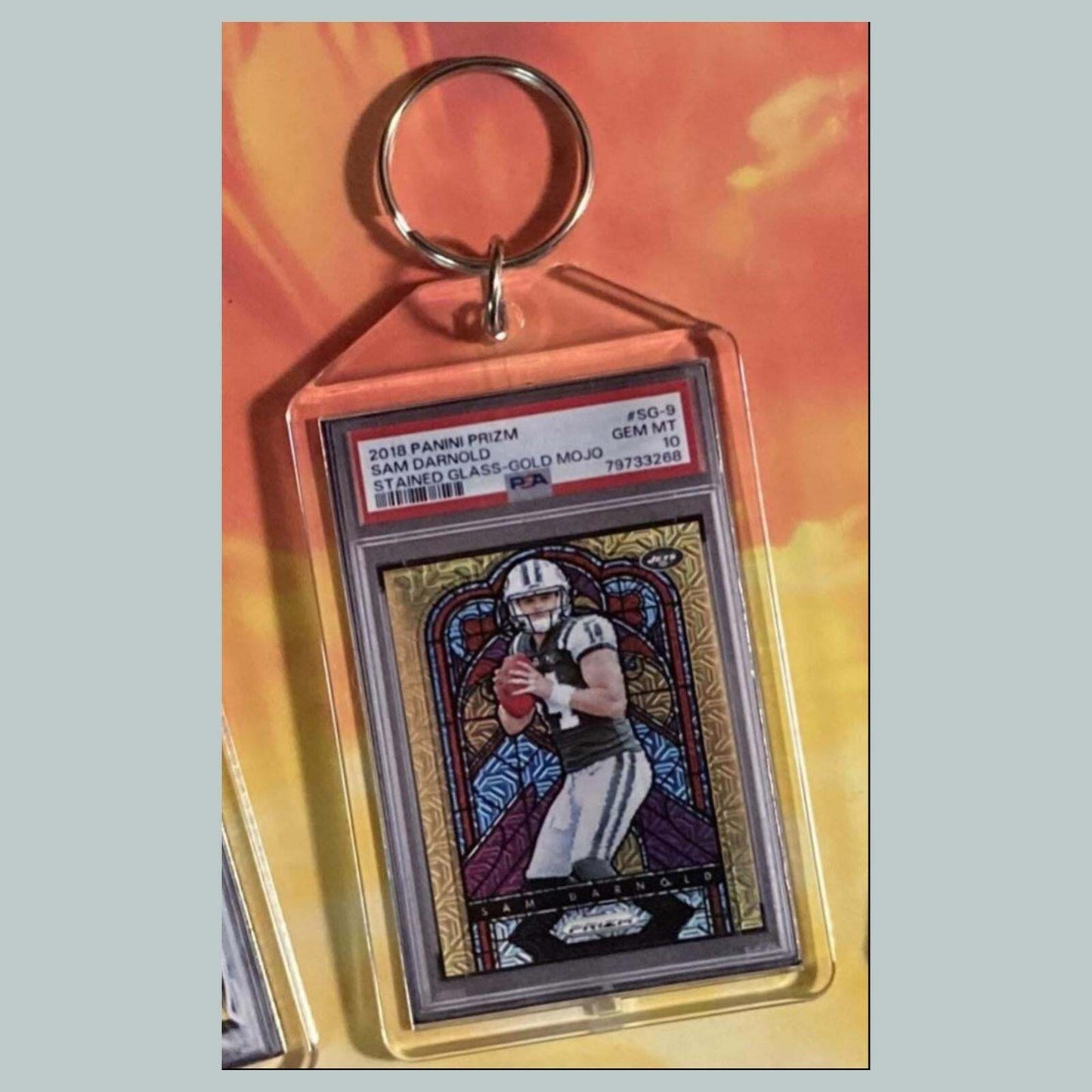 3777 Sam Darnold 2018 Panini Prizm Stained Glass Gold Custom Hand Made Keychain FBL