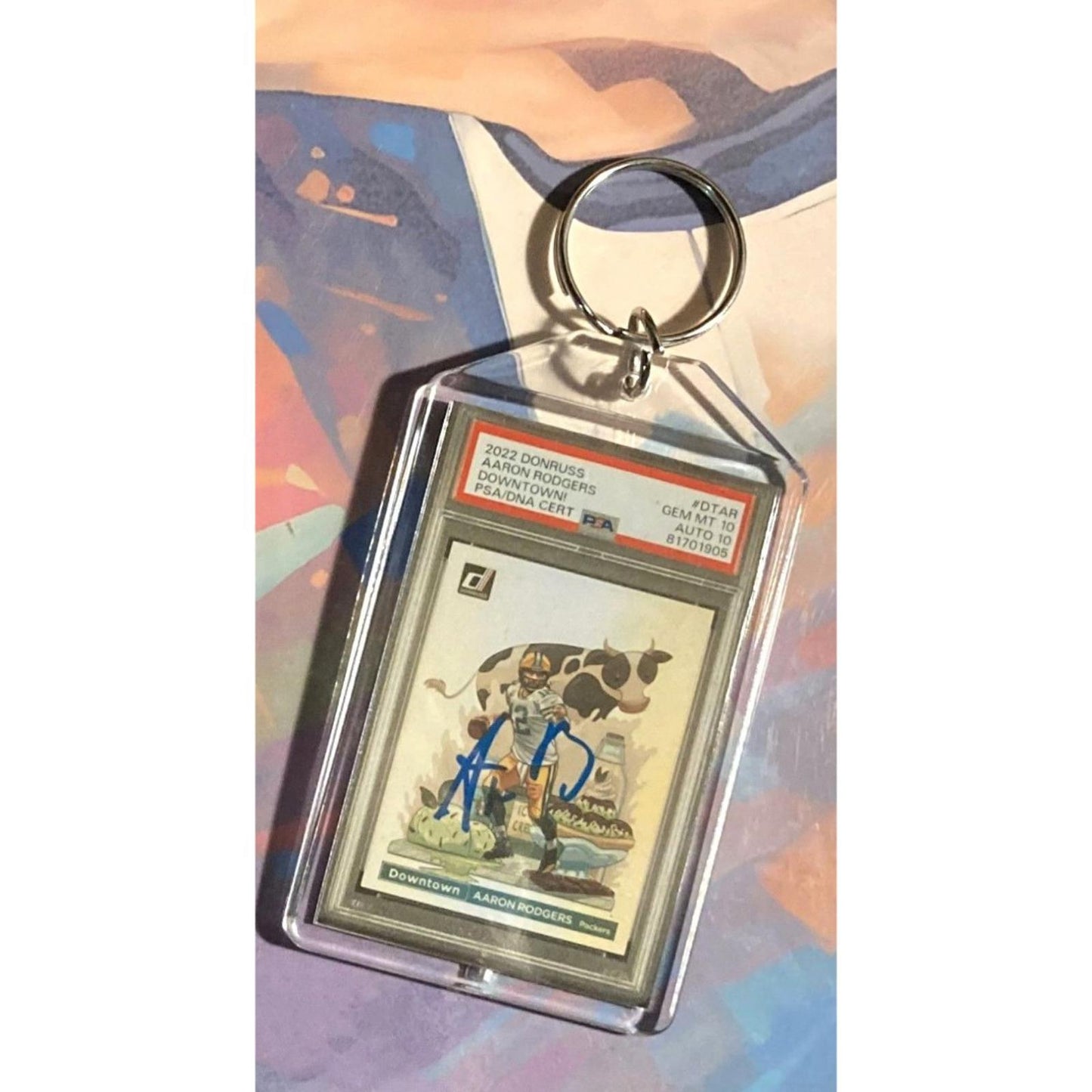 0296 Aaron Rodgers 2022 Panini Donruss Downtown Auto Custom Novelty Keychain