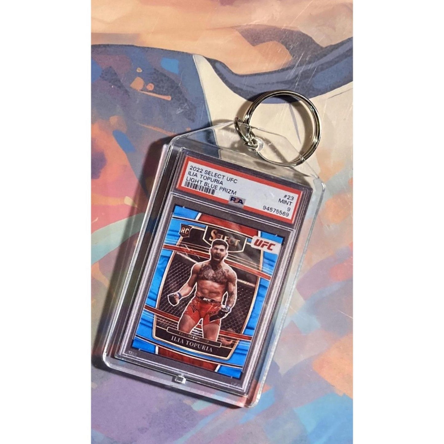 0139 Ilia Topuria 2022 Panini Select Light Blue Prizm Custom Novelty Keychain