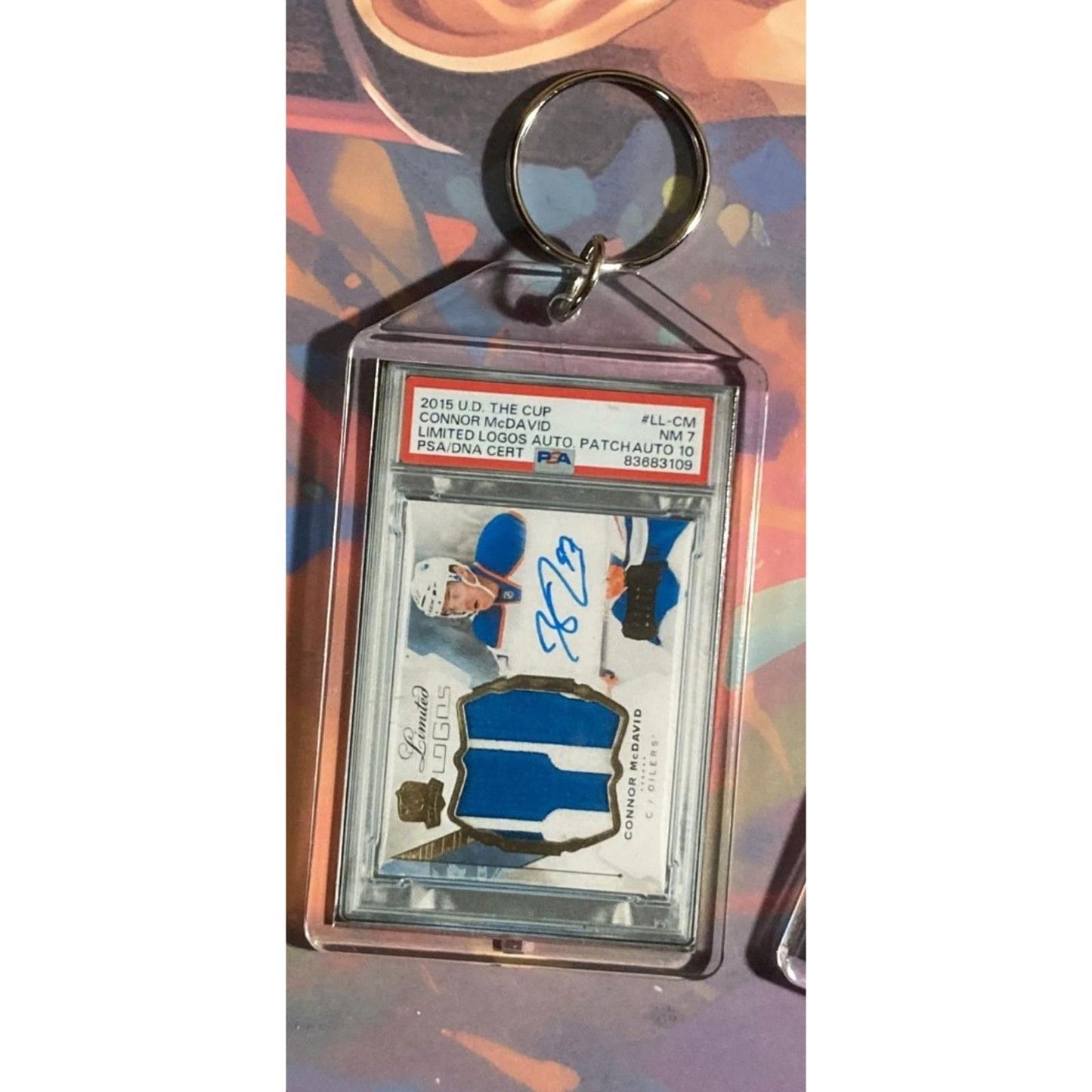 0253 Connor McDavid 2015 UD The Cup Limited Logos Patch Auto Novelty Keychain