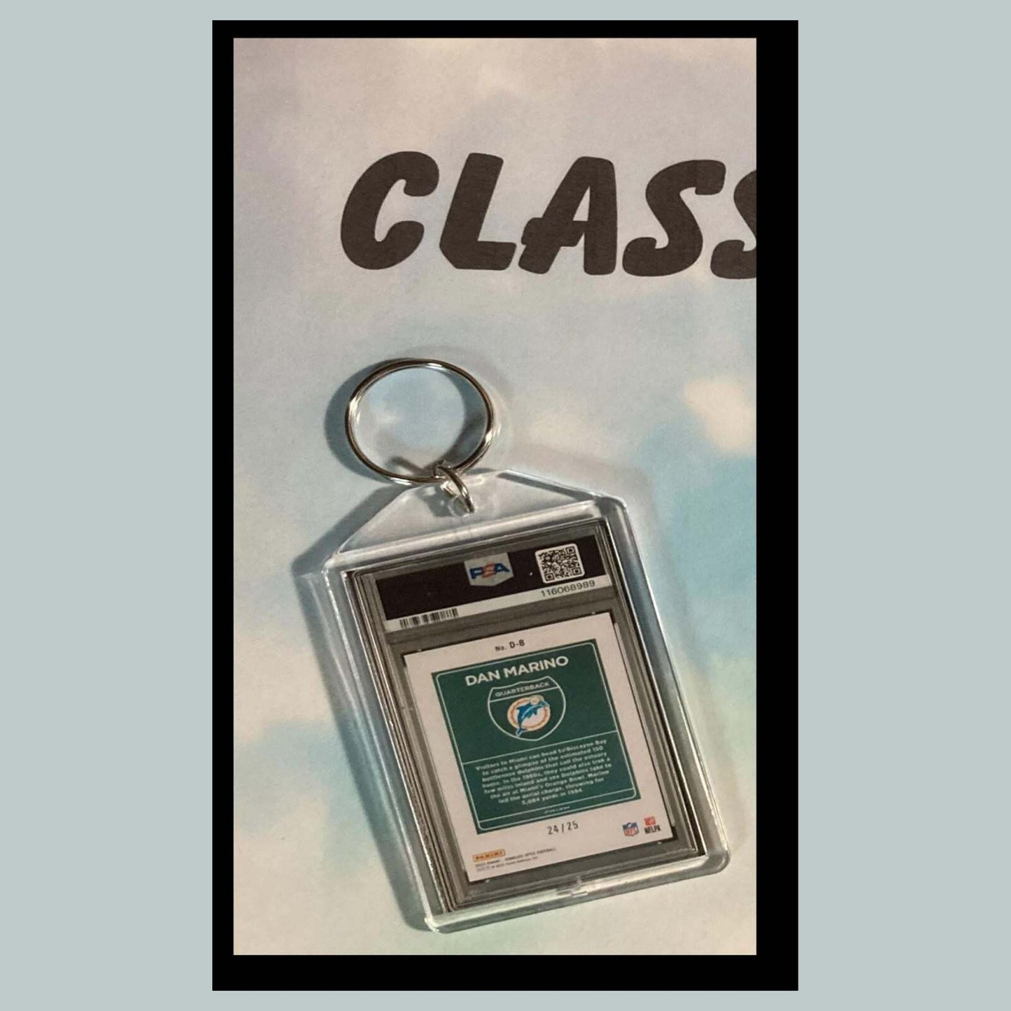3511 Dan Marino 2023 Panini Donruss Downtown Black Pandora Custom Made Keychain FBL