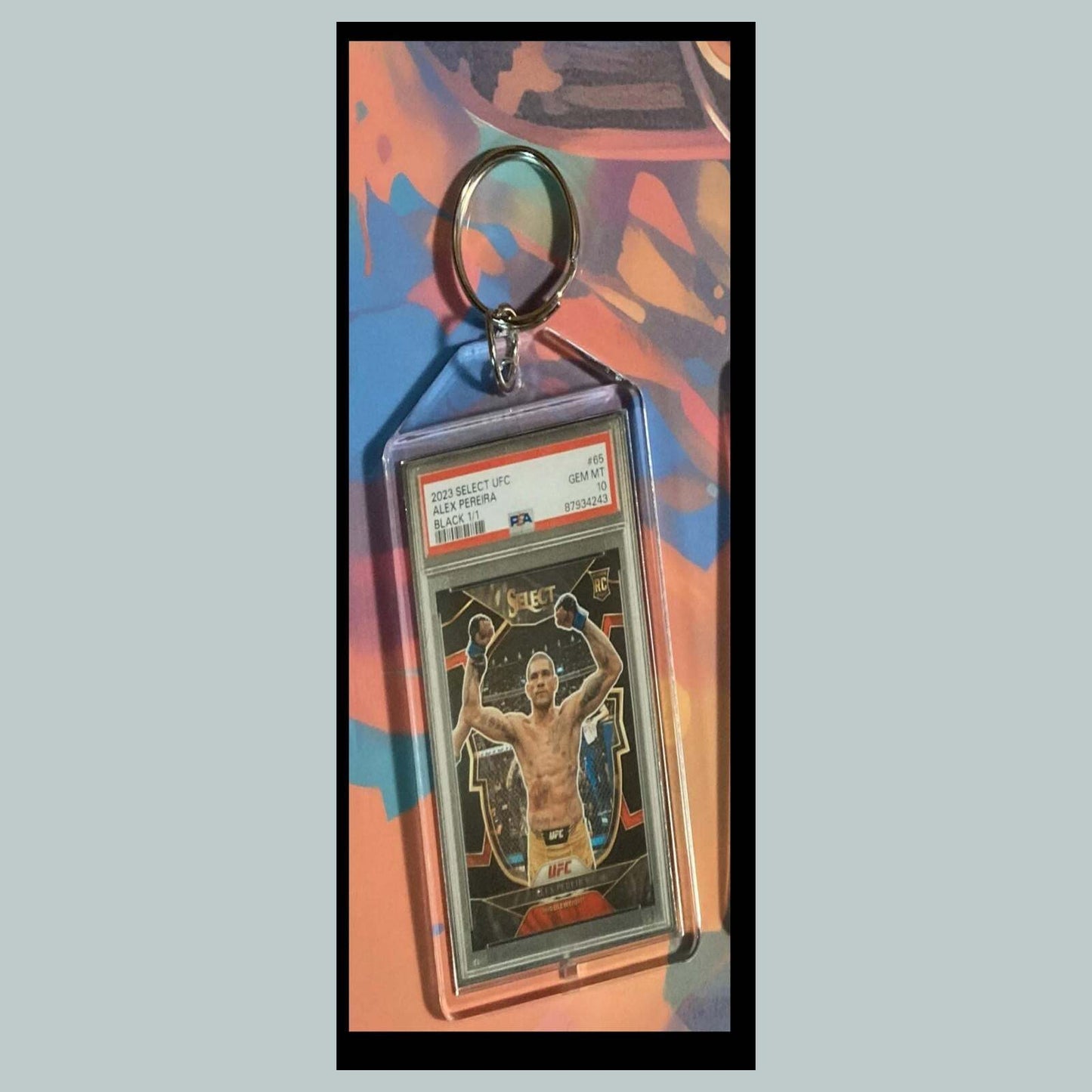3453 Alex Pereira 2023 Panini Select Black 1/1 Custom Hand Made Keychain - Gift MSC KYC