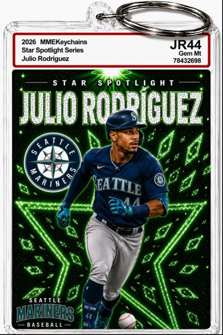 3971 Julio Rodriguez Keychain Green Spotlight Premium Keychain With Nameplate BBL KYC