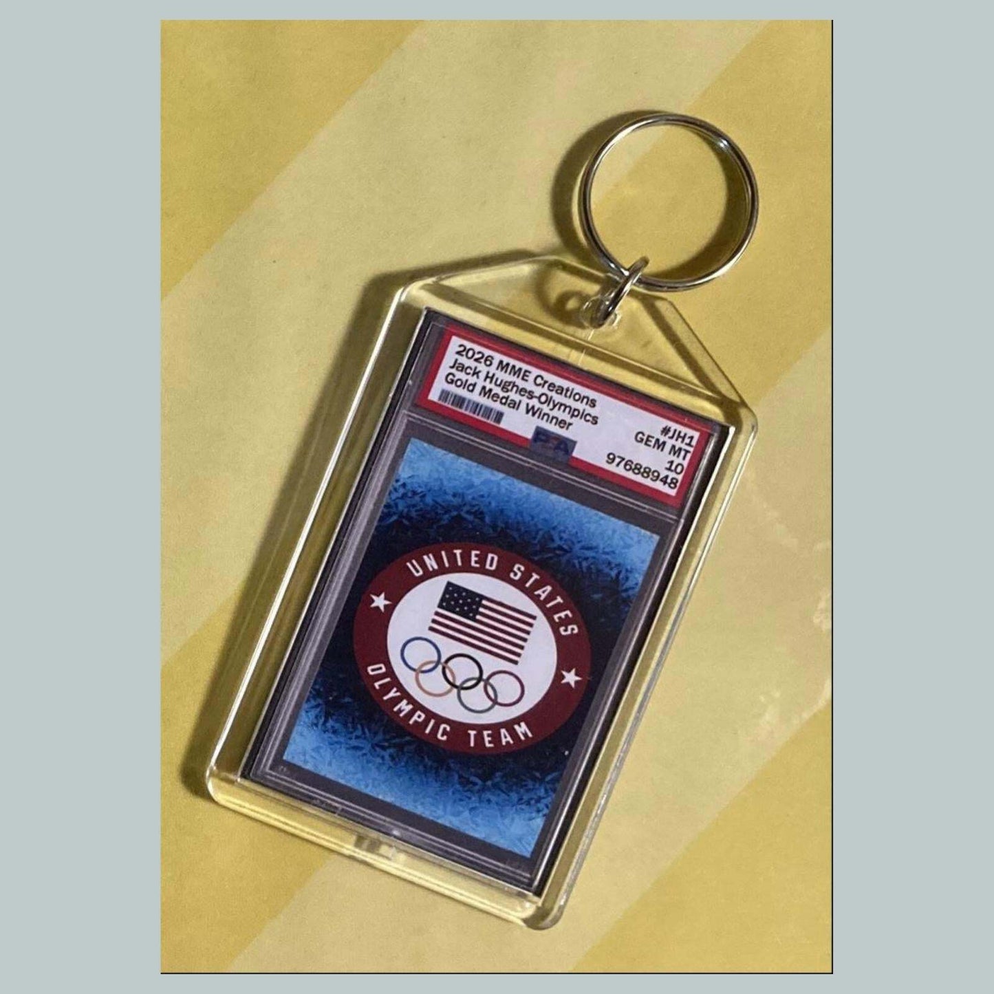 3785 Jack Hughes Gold Mockup 2026 Olympics Custom Hand Made Keychain MSC KYC