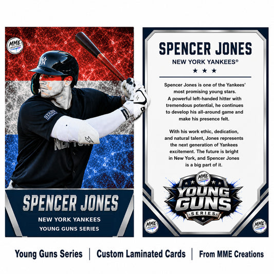 4228 Spencer Jones | Young Guns | Laminated Custom Baseball Card | Red/White/Blue Ice