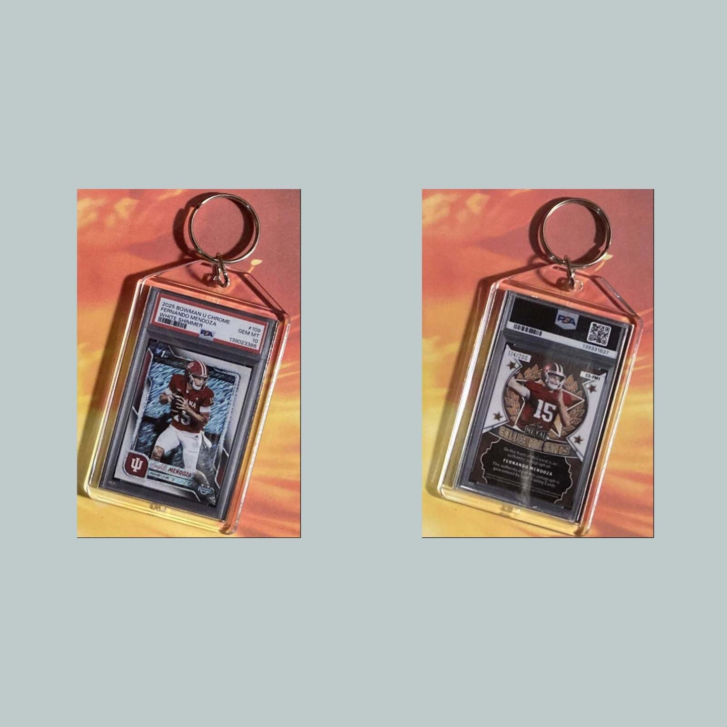 3731 Fernando Mendoza 2025 Bowman U White Shimmer Custom Hand Made Keychain FBL