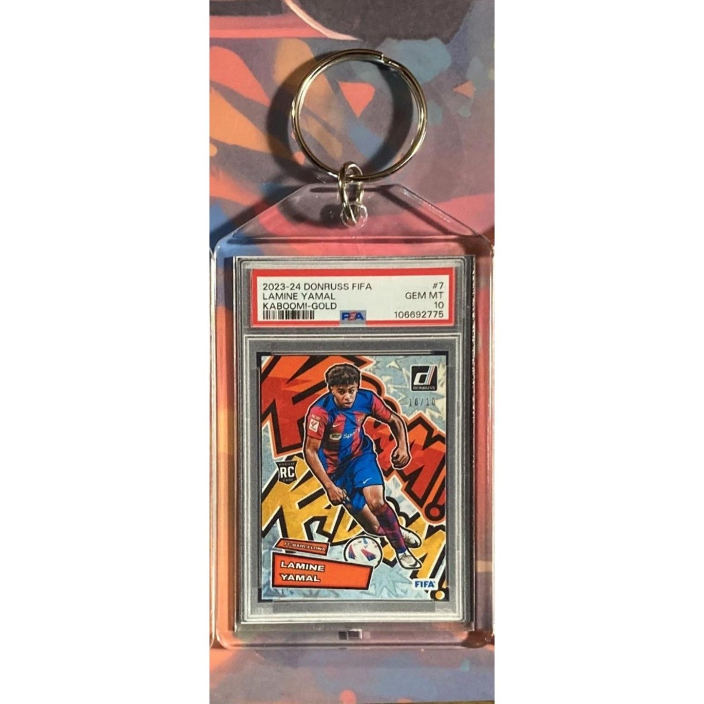 0129 Lamine Yamal 2023 Panini Donruss FIFA Kaboom Gold Custom Novelty Keychain