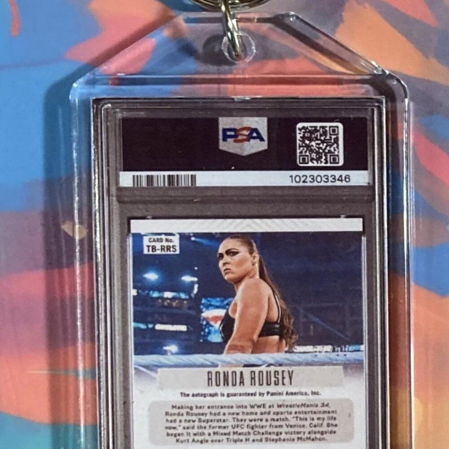 0164	Ronda Rousey 2023 Panini Red Prizm Throwback Auto Custom Novelty Keychain
