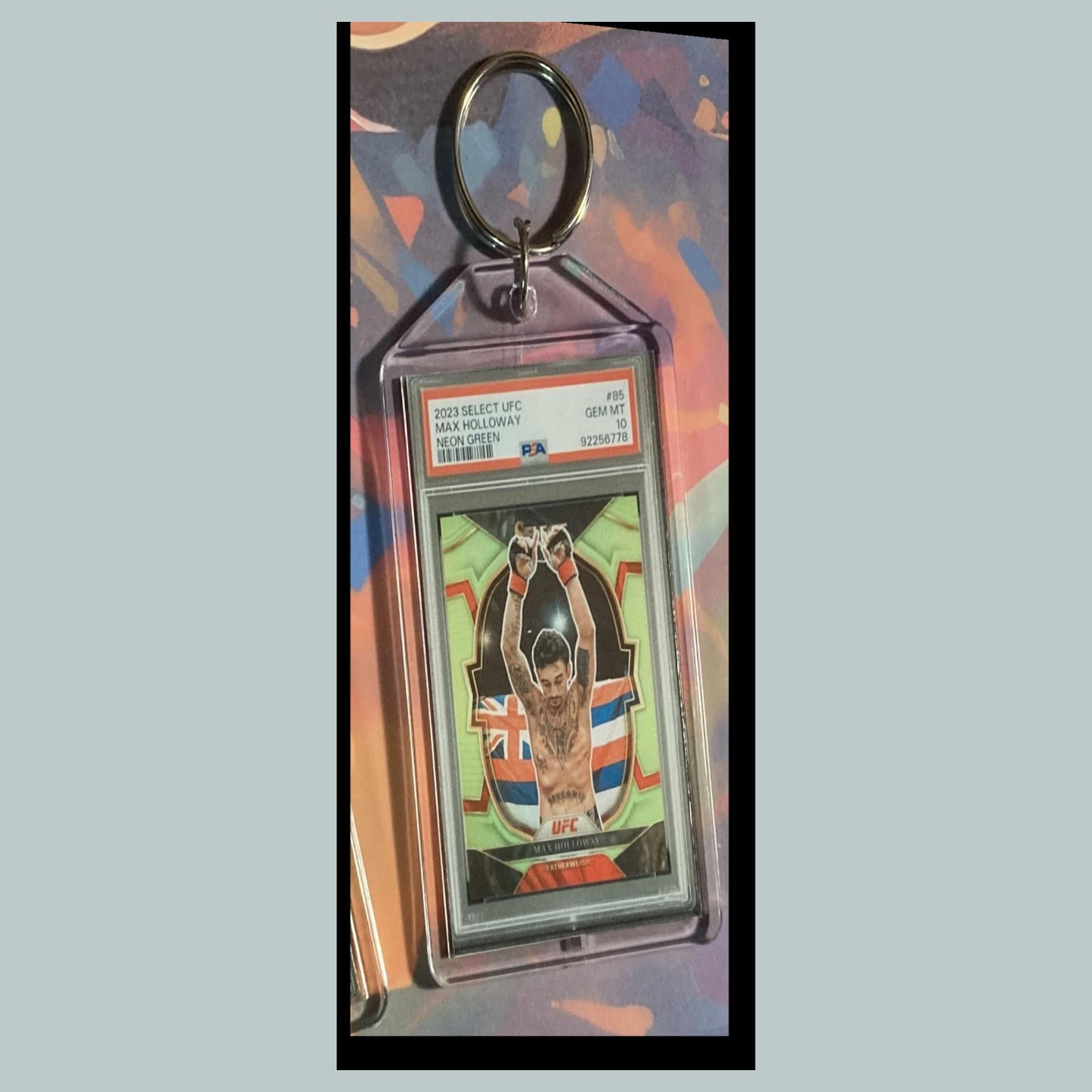 0488 Max Holloway 2023 Panini Select Neon Green Custom Hand Made Keychain - Gift