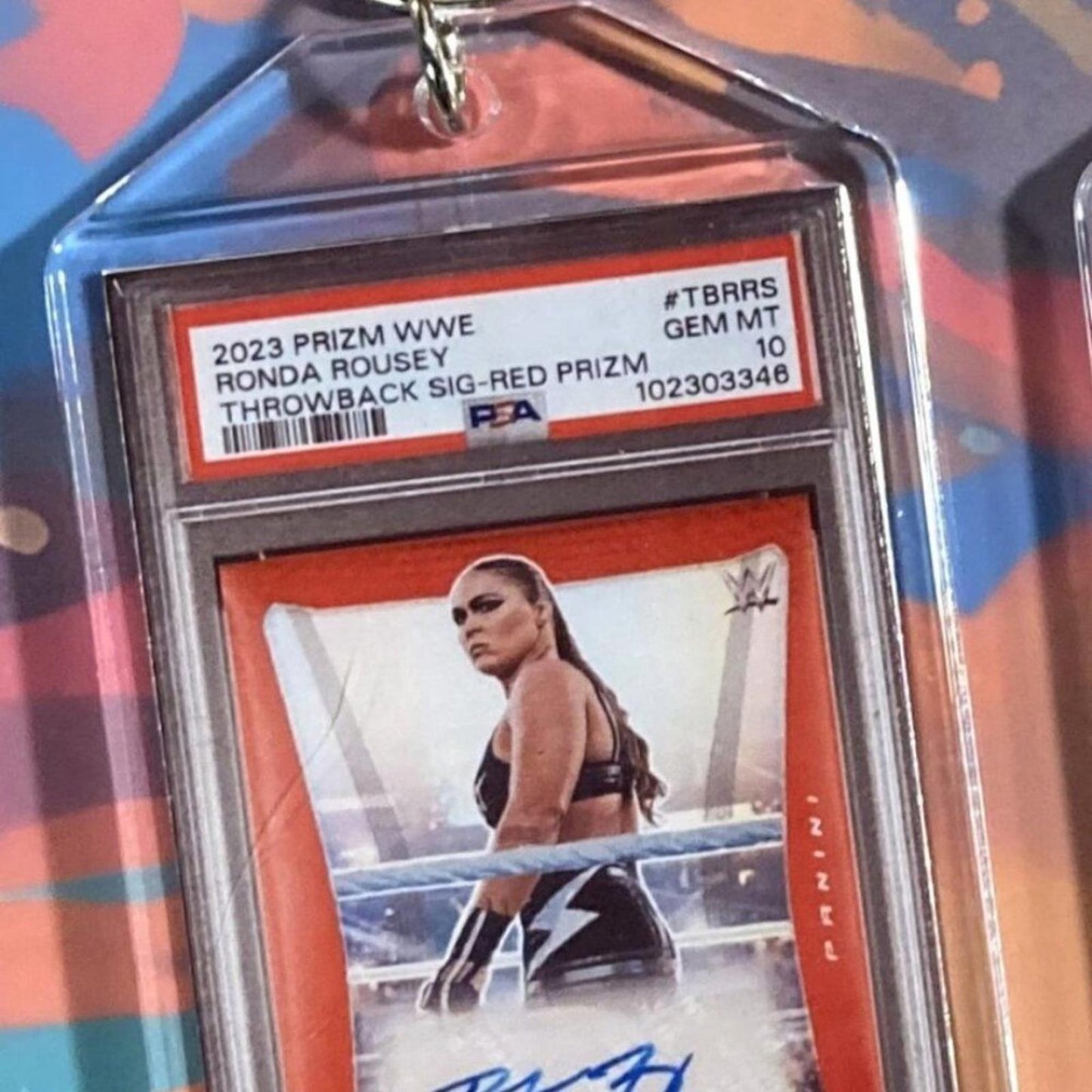 0164	Ronda Rousey 2023 Panini Red Prizm Throwback Auto Custom Novelty Keychain