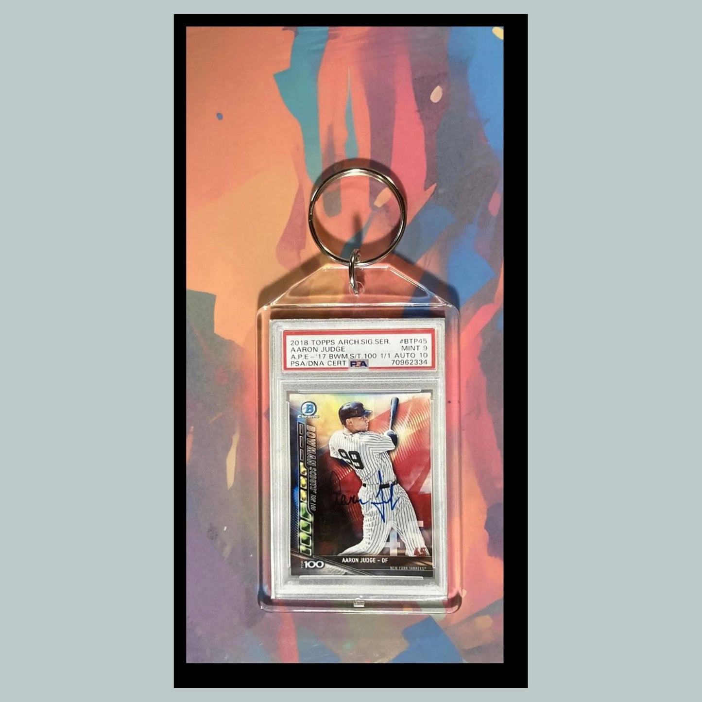 0092 Aaron Judge 2018 Bowman Top 100 Chrome Auto Custom Made Novelty Keychain