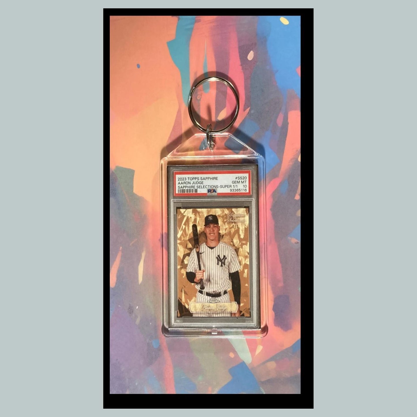 0090 Aaron Judge 2023 Topps Sapphire SuperFractor Custom Made Novelty Keychain